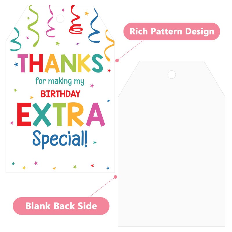 Anwyll Thank You Tags for Birthday Party Favors 50Pcs Confetti Birthday Thank You Gift Tags with String Thank You for Coming and Making My Birthday Extra Special Tags Happy Birthday Tags for Treat Bag - Image 2